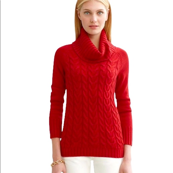 Banana Republic Wool Cashmere Blend Cable Knit Mixed Knit Cowl Neck Red Sweater - Picture 1 of 16